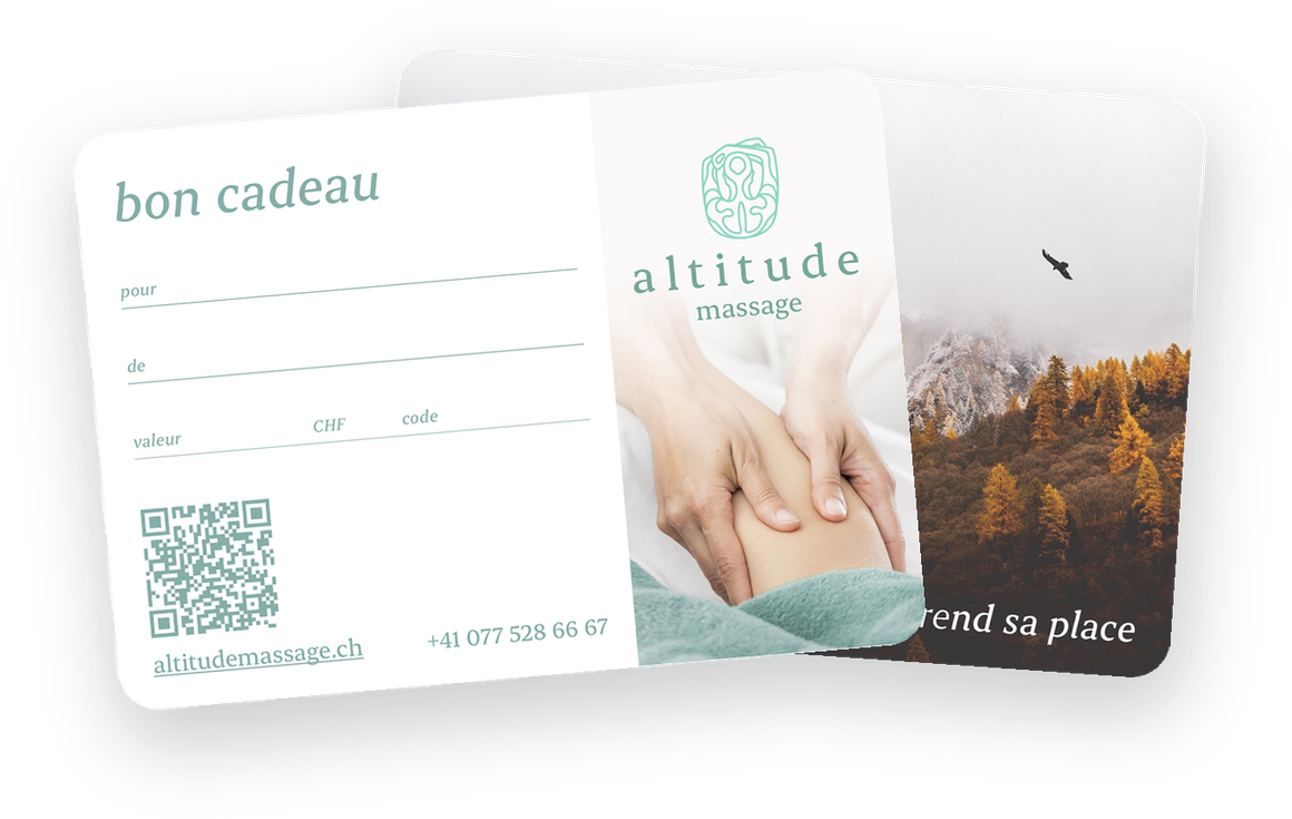 Bon cadeau Altitude Massage à offrir, sur fond de paysage de montagne