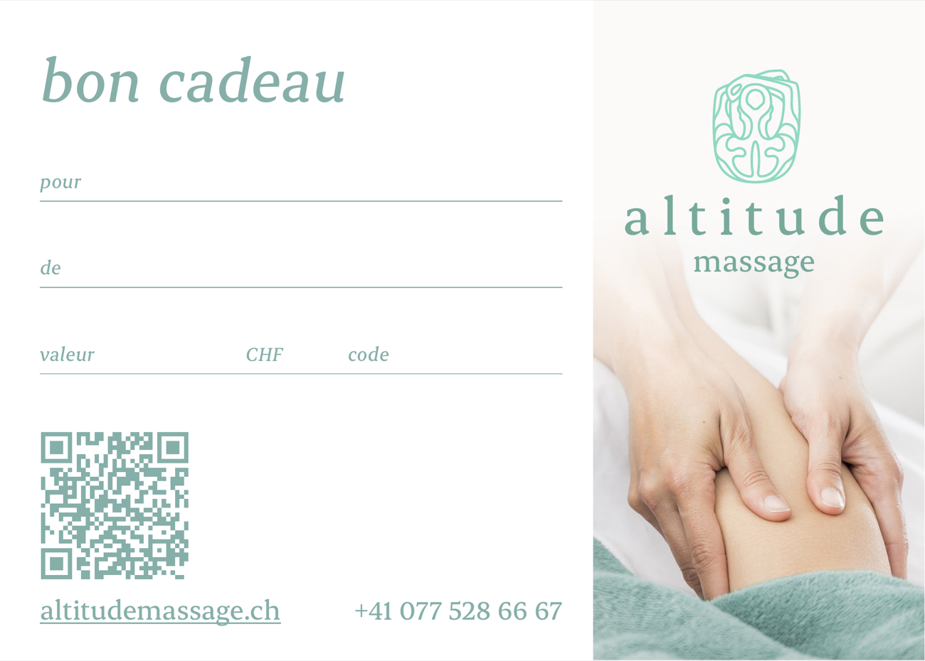 Recto du bon cadeau Altitude Massage